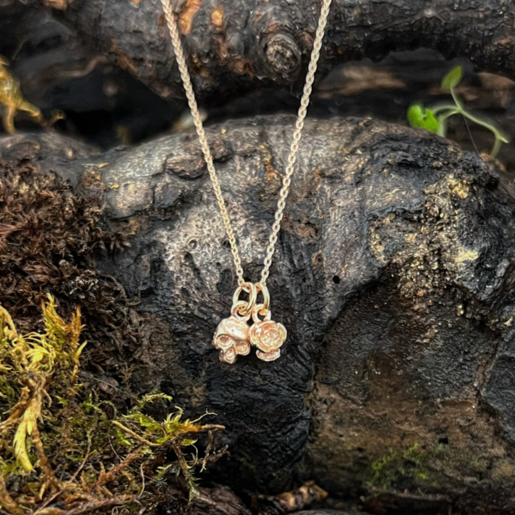 Love & Death-Tiny Skull & Rose Pendant- 9ct Rose Gold Combinations