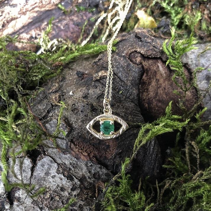 emerald, yellow gold, evil eye, necklace 
