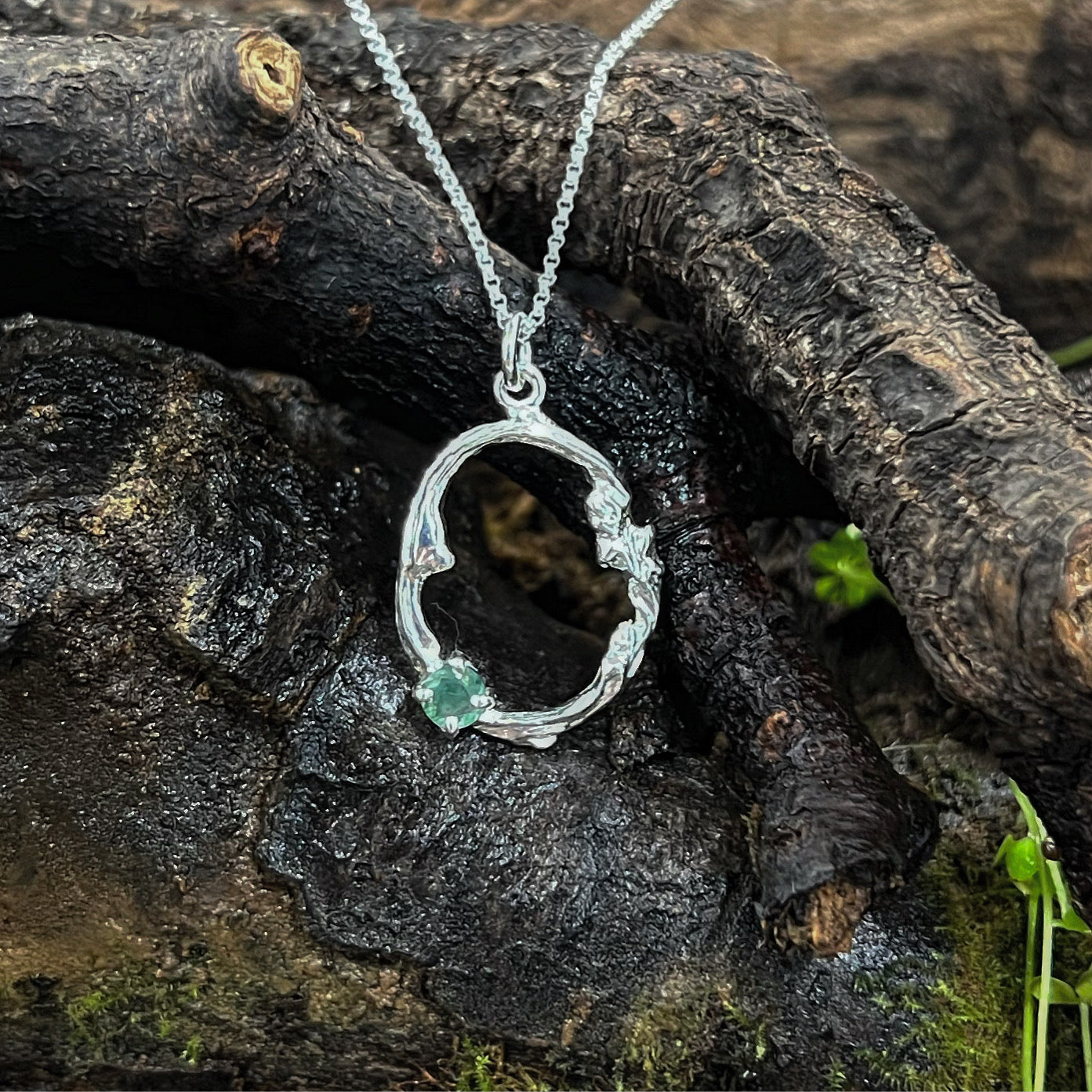 Balance-Into the Woods-Moss Agate Twig Necklace