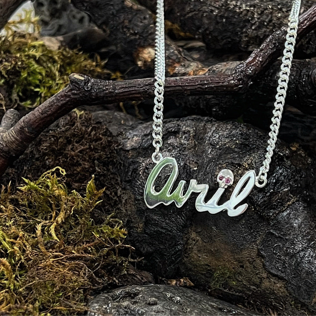 Say my Name-Chunky Name on Sterling Silver Chain with or without Tiny Skull Detail