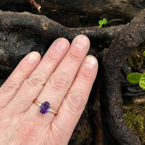 Into the Woods - Faceted Amethyst Solitaire with Twig Band - 9ct Gold