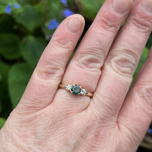 Prinnie Engagement Ring-0.63ct Teal/Blue Parti Sapphire & Lab Grown Diamonds in 14ct Yellow Gold