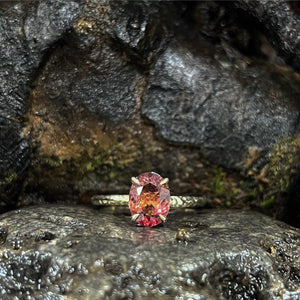 Sunset Red Tourmaline(1.83ct) Solitaire-9ct Yellow Gold-Weathered Finish-Size L.5/M