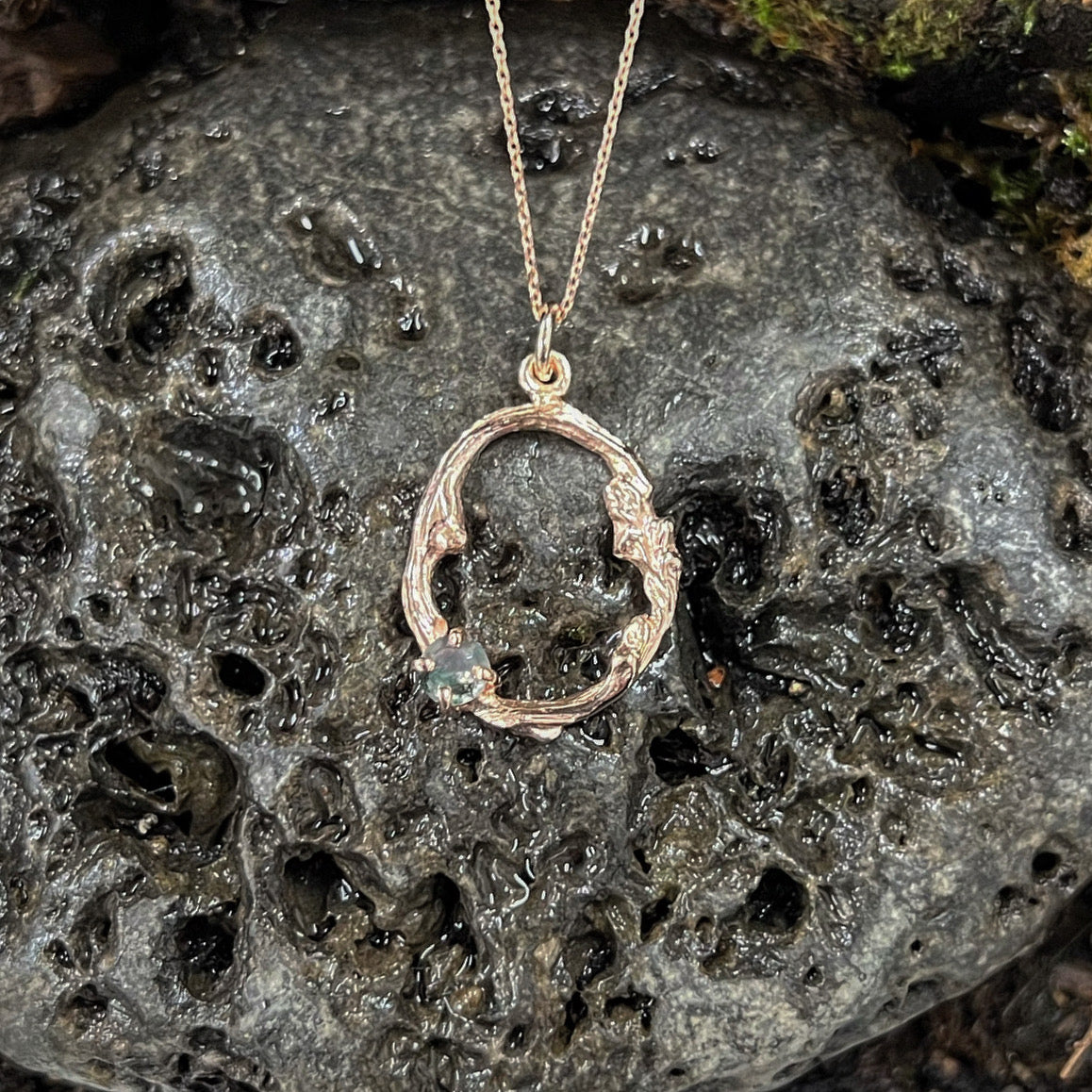 Balance-Into the Woods-Moss Agate Twig Necklace