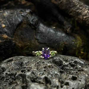 Into The Woods-Mullaghmeen- 1.72ct Faceted Amethyst with Green Tourmaline in 9ct Yellow Gold