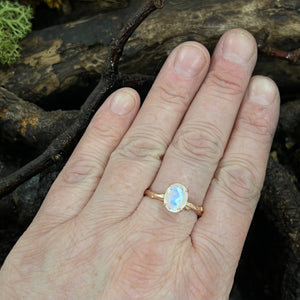 Into the Woods - Tranquility-Faceted Moonstone-Solitaire with Twig Band - 9ct Gold