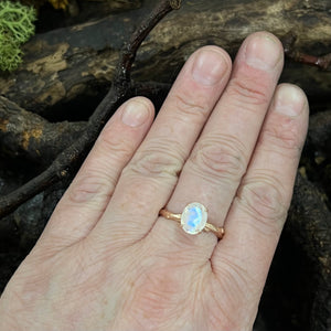 Into the Woods - Faceted Moonstone Solitaire with Twig Band - 9ct Gold