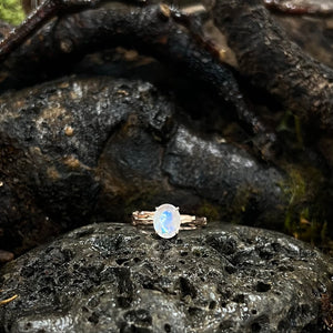 Into the Woods - Tranquility-Faceted Moonstone-Solitaire with Twig Band - 9ct Gold
