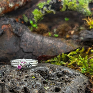 Trio of stacking rings-Love, death & In between-Sterling silver with Rhodolite Garnet