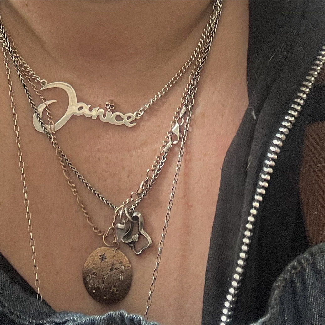 Say my Name-Chunky Name on Sterling Silver Chain with or without Tiny Skull Detail
