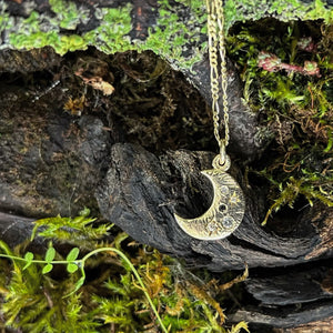 Luna-Diamond Mix 9ct Yellow Gold Crescent Moon Necklace