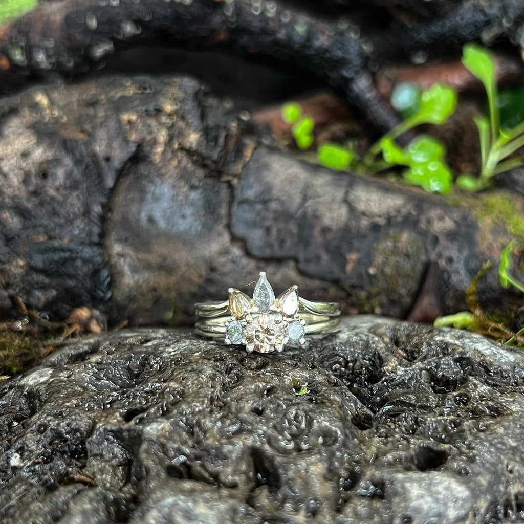 Prinnie & Crown-Danu-Engagement & Wedding Ring in 10ct White Gold with Salt & Pepper Champagne Diamonds in 10ct White Gold