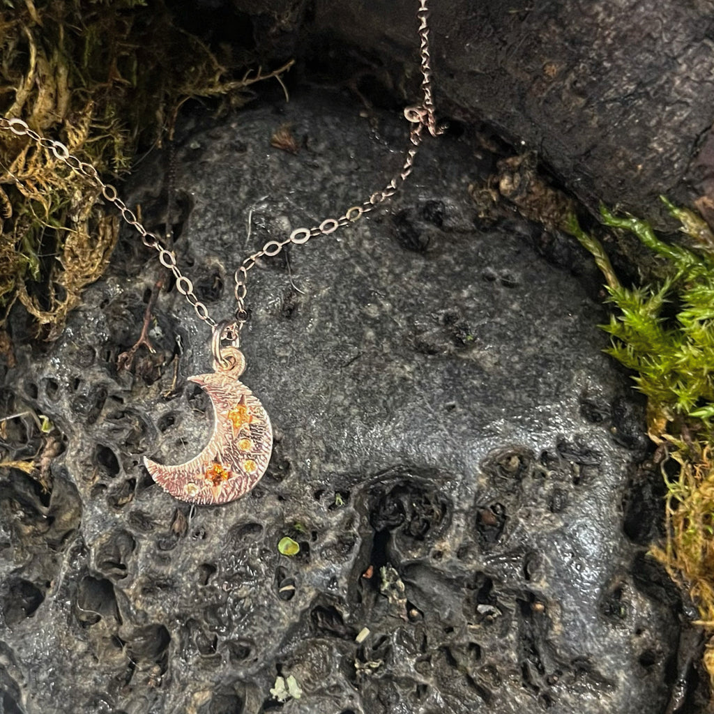 rose gold and citrine crescent moon necklace 