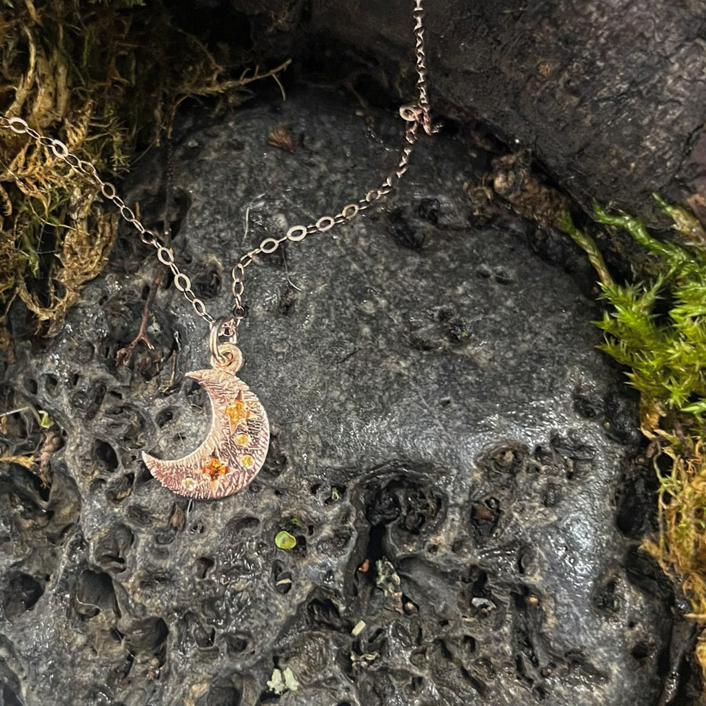 rose gold and citrine crescent moon necklace 