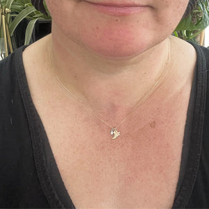 Little Luna, Stella & Stardust Pendant-9ct Gold Moon & Double Star Pendant