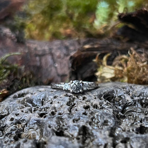 Dark salt and pepper diamond, Dark and stormy, Prinnie, Engagement ring, Alternative engagement ring, Salt and pepper diamonds.