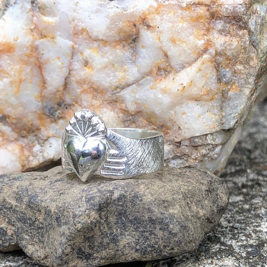 rustic claddagh, raw finish, irish claddagh, claddagh ring, handmade claddagh, 