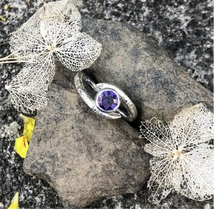 embrace, silver ring, amethyst