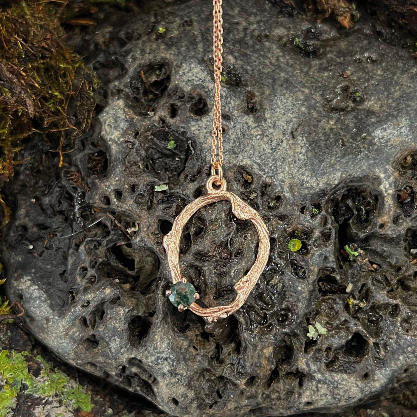 Balance-Into the Woods-Moss Agate Twig Necklace