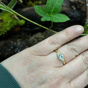 icy blue sapphire, engagement ring, lab grown diamond, sapphire and diamond, engagement ring.