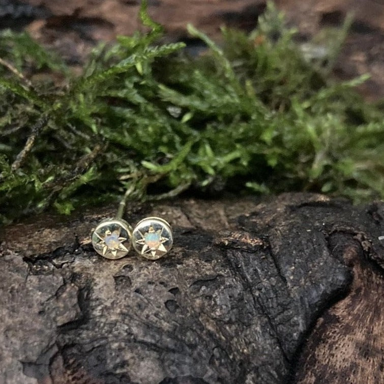 Tiny Disc Studs-9ct Yellow Gold with Gemstone