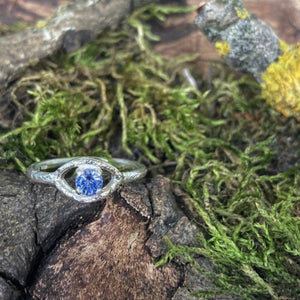 silver ring, evil eye, birthstone ring, irish made, sapphire ring 