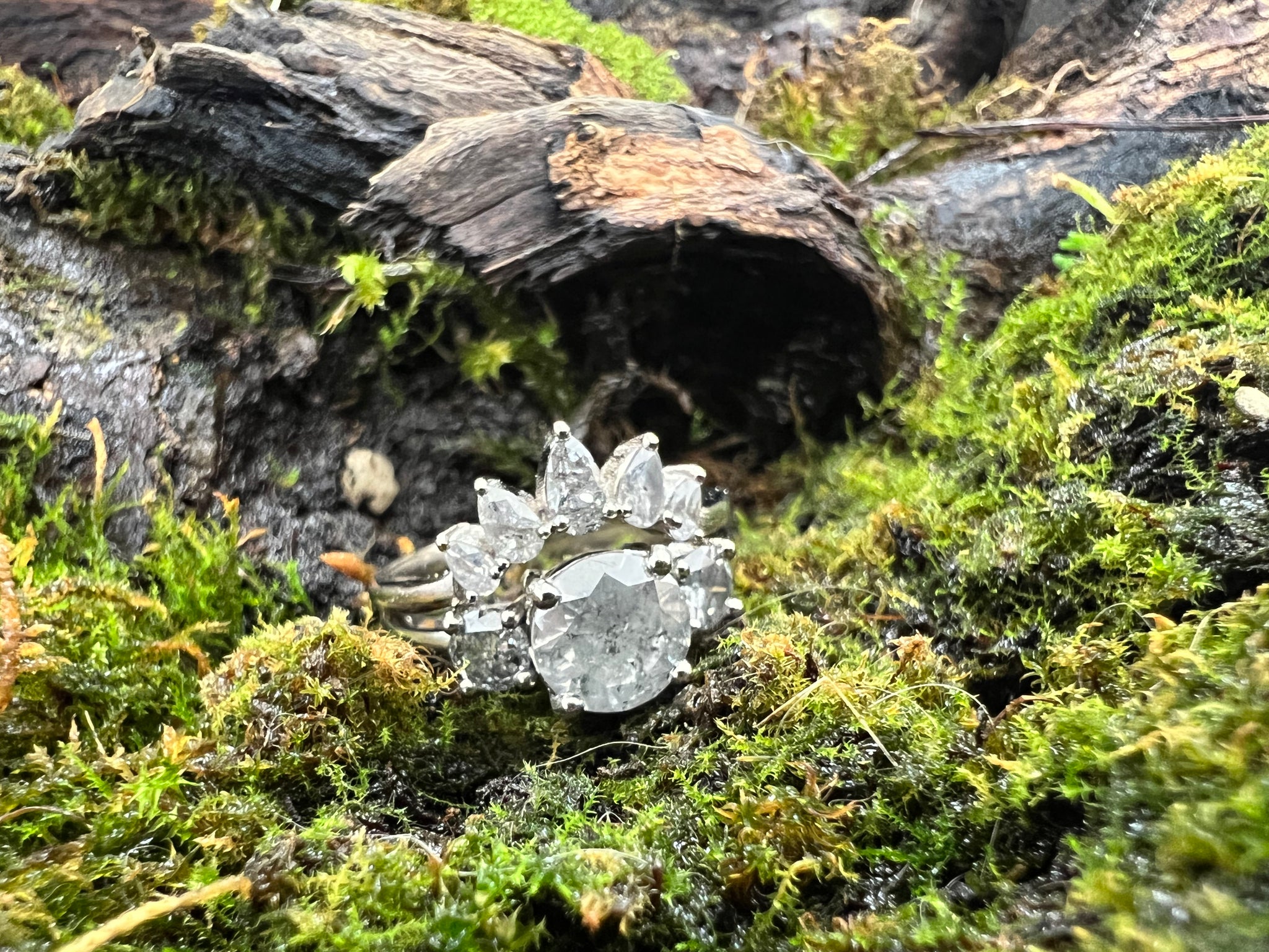 Queenie Engagement Ring-Khione-Pale Frosty Salt & Pepper Diamonds in 18ct White Gold