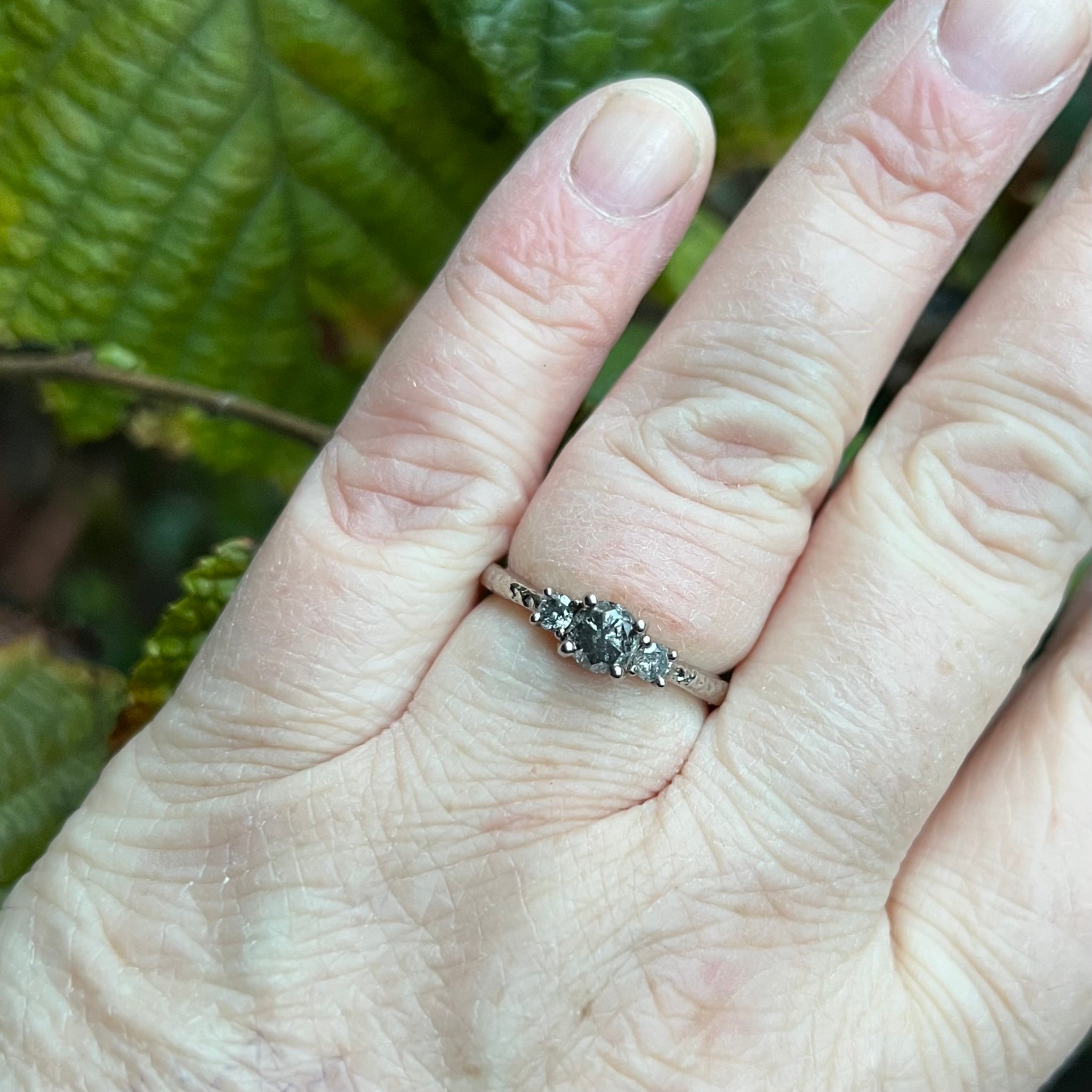 Dark salt and pepper diamond, Dark and stormy, Prinnie, Engagement ring, Alternative engagement ring, Salt and pepper diamonds.