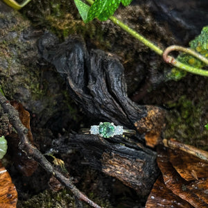 Prinnie Engagement Ring -Flora- Greeny Blue Parti Sapphire with Lab Grown Diamonds in 14ct White Gold