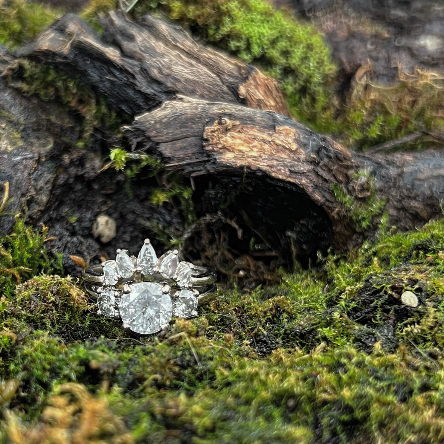 Queenie Engagement Ring-Khione-Pale Frosty Salt & Pepper Diamonds in 18ct White Gold