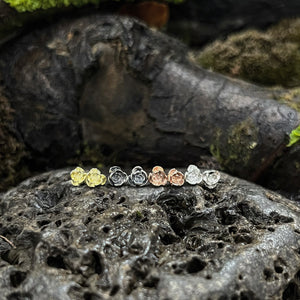 tiny rose bud, tiny flower, earrings, rose, yellow gold rose, rose gold, silver
