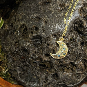 Luna-9ct Yellow Gold Gemstone Set Crescent Moon Necklace