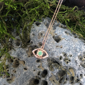 evil eye pendant, opal, rose gold