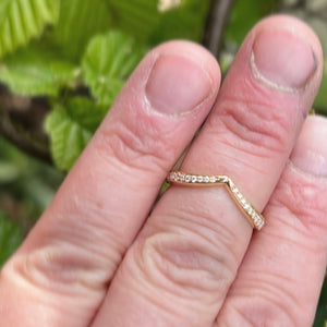wishbone ring, lab grown diamonds, yellow gold, diamond wishbone, lady luck, eternity ring, fitted wedding band 